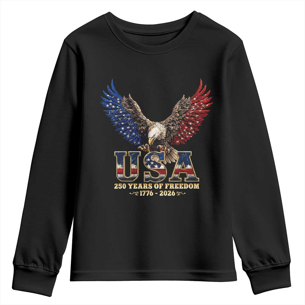 250 Years USA Majestic Bald Eagle Youth Sweatshirt American Flag Wings Patriotic Semiquincentennial 250th Anniversary