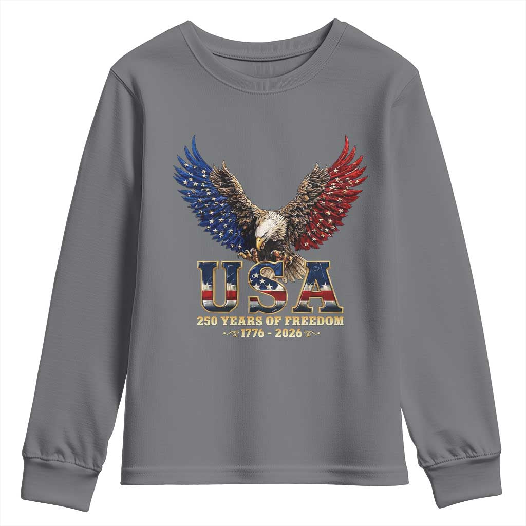 250 Years USA Majestic Bald Eagle Youth Sweatshirt American Flag Wings Patriotic Semiquincentennial 250th Anniversary
