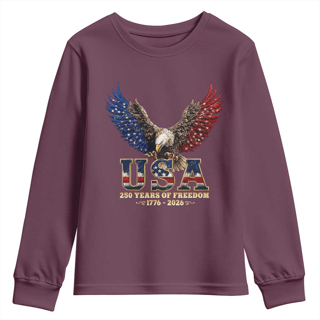 250 Years USA Majestic Bald Eagle Youth Sweatshirt American Flag Wings Patriotic Semiquincentennial 250th Anniversary