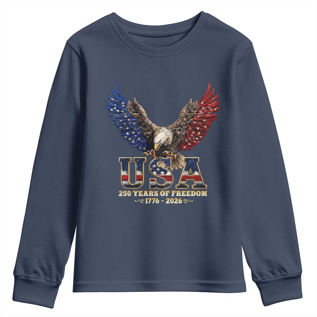 250 Years USA Majestic Bald Eagle Youth Sweatshirt American Flag Wings Patriotic Semiquincentennial 250th Anniversary