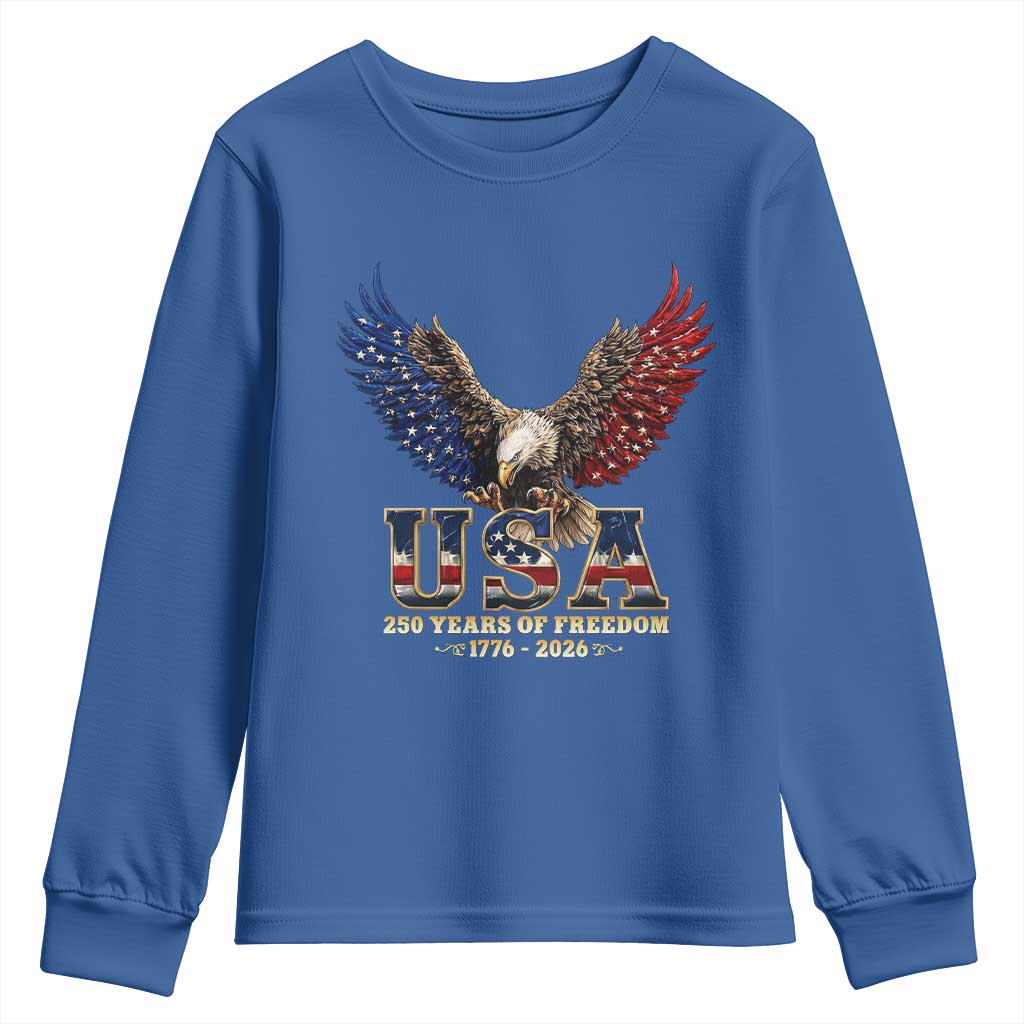 250 Years USA Majestic Bald Eagle Youth Sweatshirt American Flag Wings Patriotic Semiquincentennial 250th Anniversary