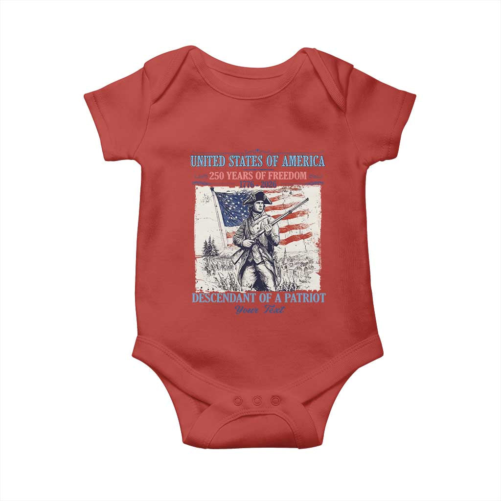 Custom Name Descendant of a Patriot USA 250 Years of Freedom Personalized Baby Onesie 1776-2026 Revolutionary War Heritage