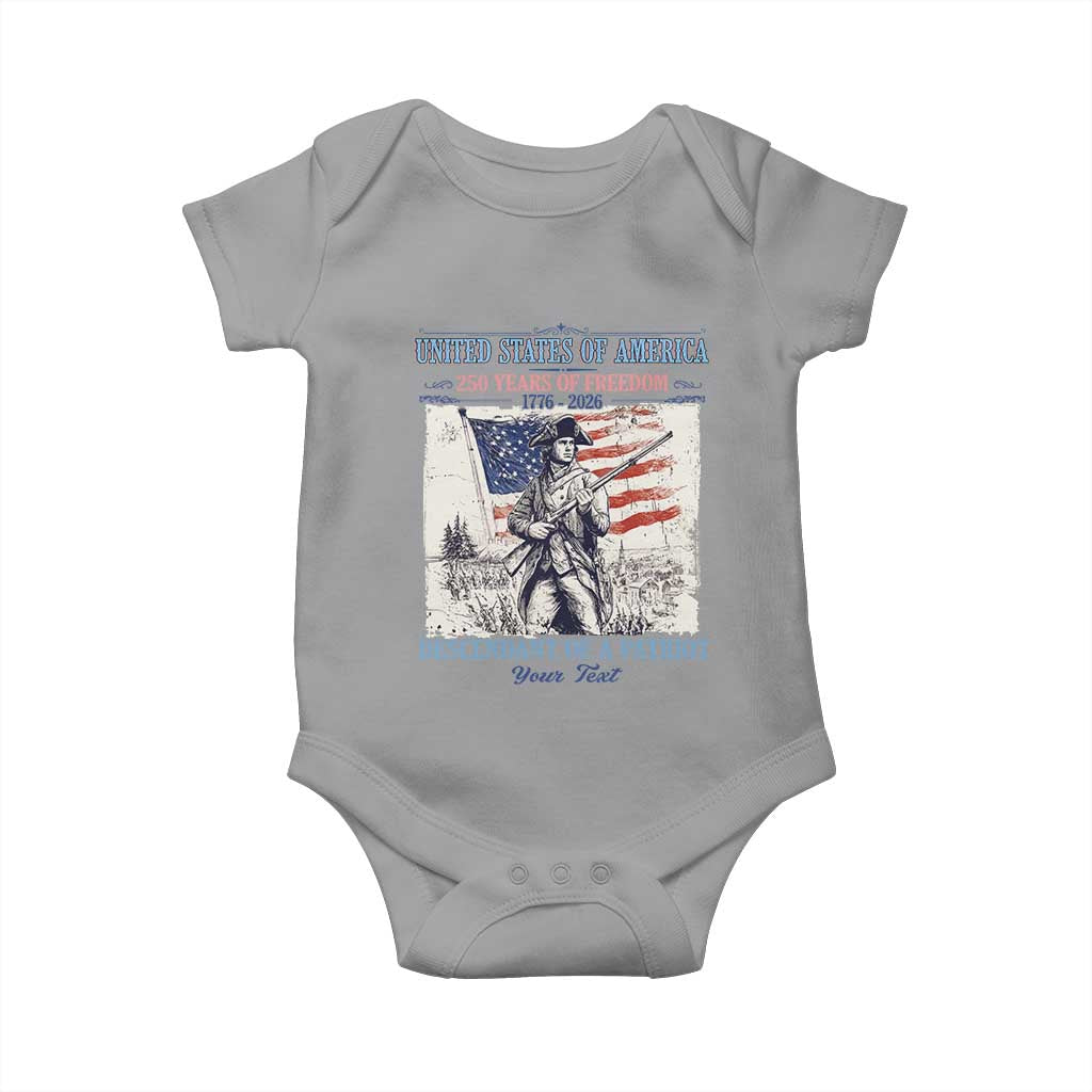 Custom Name Descendant of a Patriot USA 250 Years of Freedom Personalized Baby Onesie 1776-2026 Revolutionary War Heritage