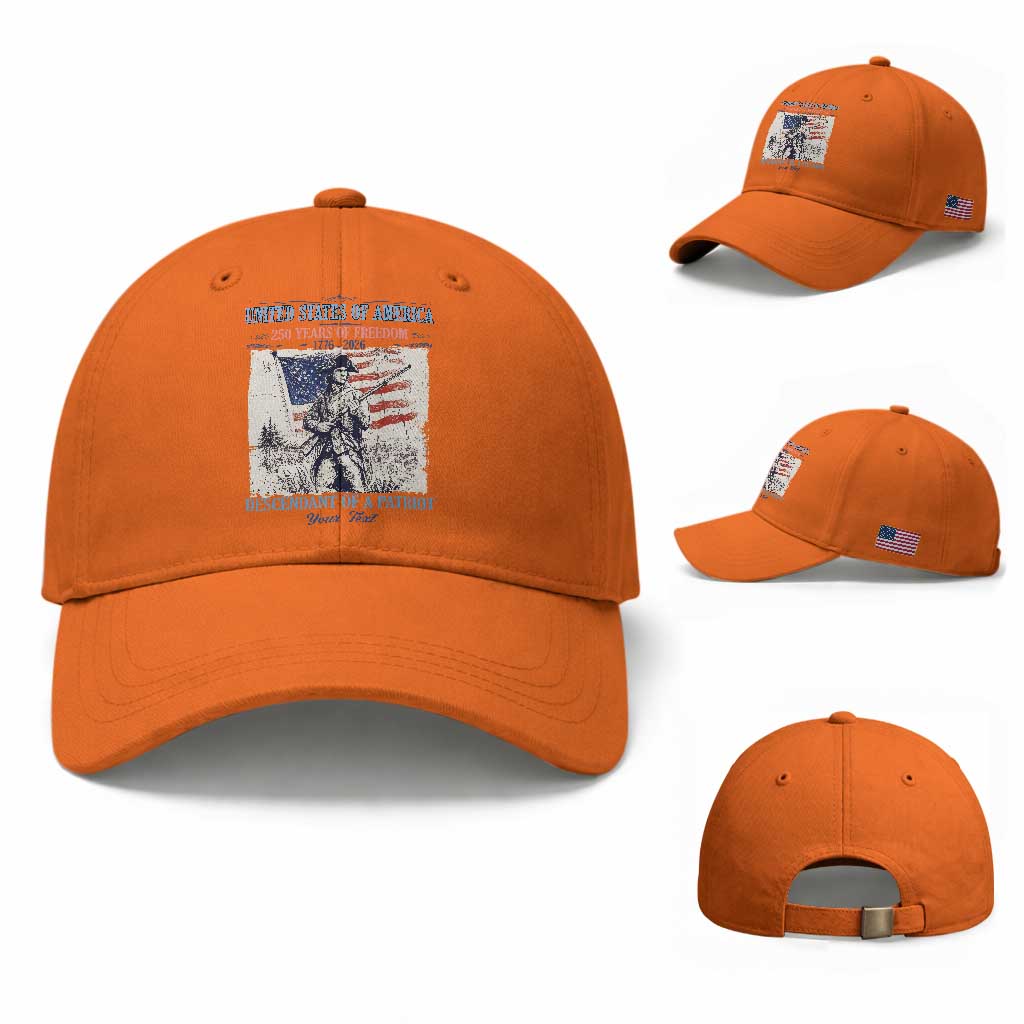 Custom Name Descendant of a Patriot USA 250 Years of Freedom Personalized Baseball Cap 1776-2026 Revolutionary War Heritage