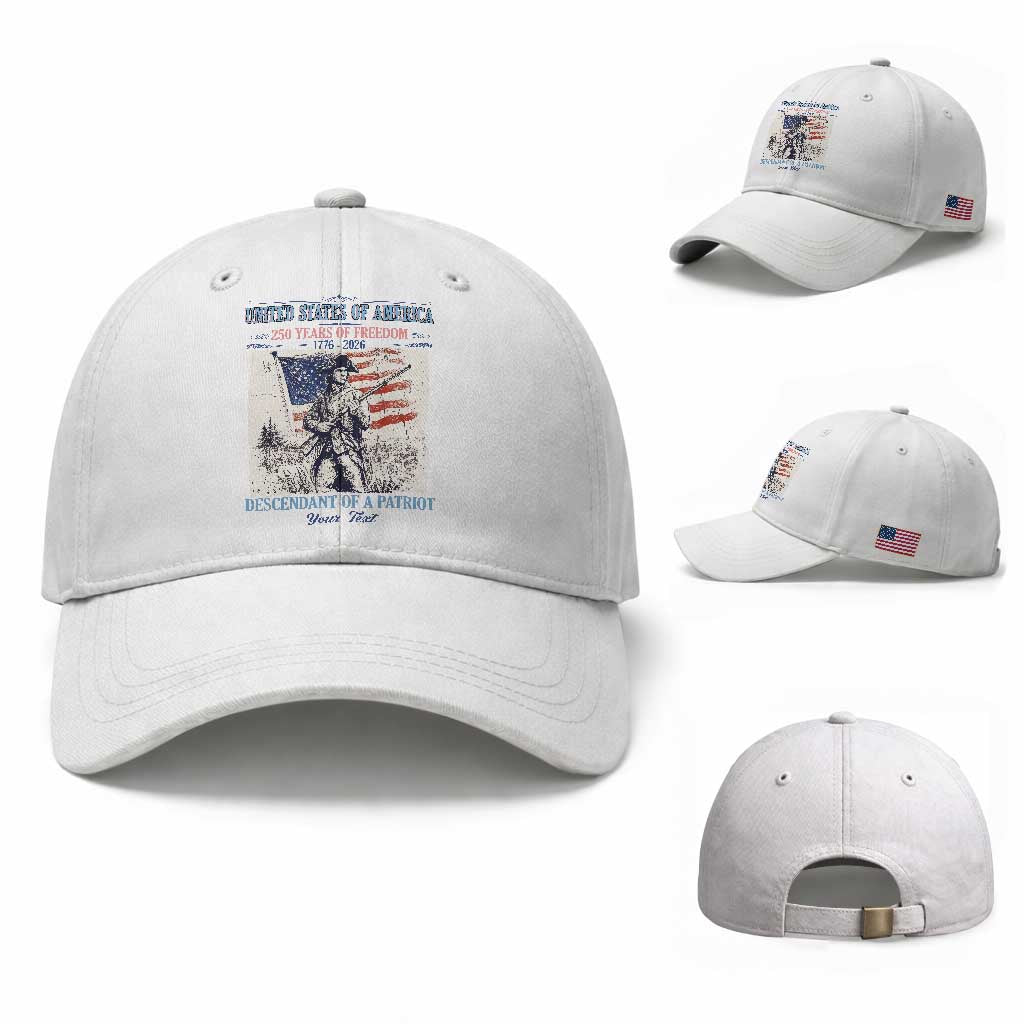 Custom Name Descendant of a Patriot USA 250 Years of Freedom Personalized Baseball Cap 1776-2026 Revolutionary War Heritage