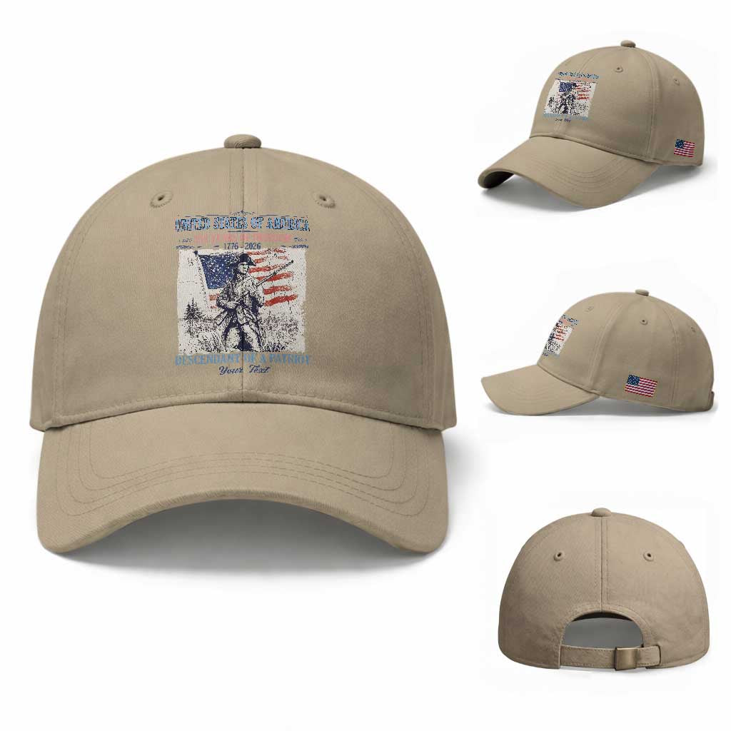 Custom Name Descendant of a Patriot USA 250 Years of Freedom Personalized Baseball Cap 1776-2026 Revolutionary War Heritage
