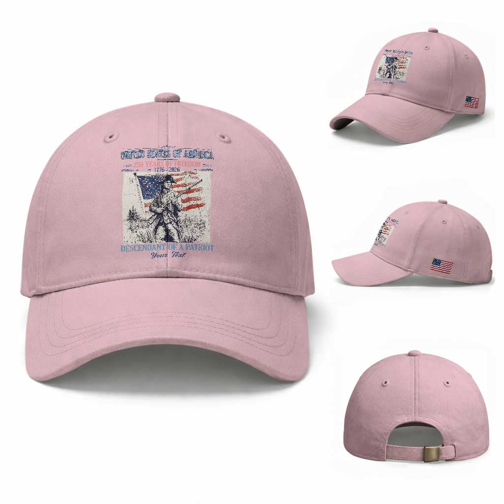 Custom Name Descendant of a Patriot USA 250 Years of Freedom Personalized Baseball Cap 1776-2026 Revolutionary War Heritage