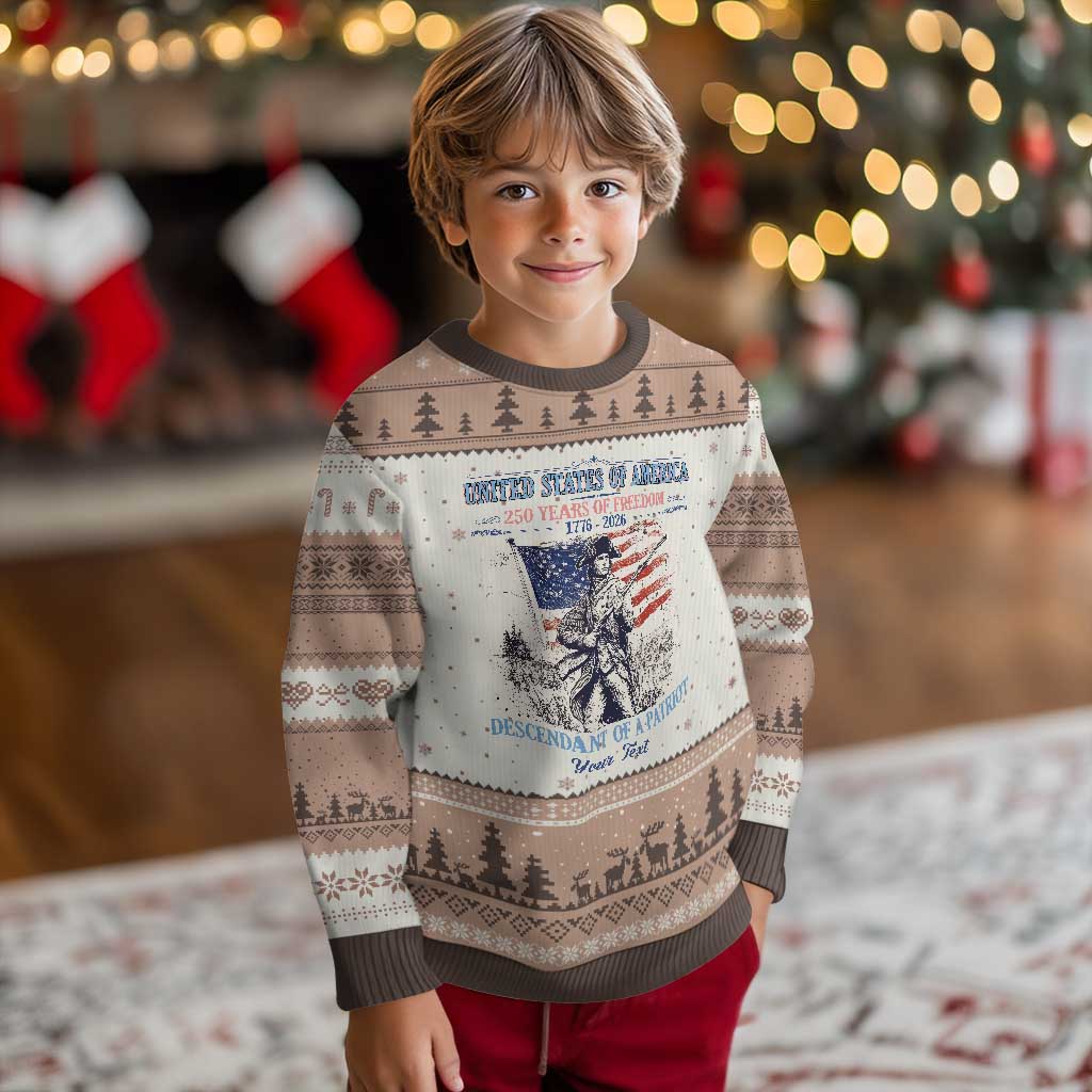 Custom Name Descendant of a Patriot USA 250 Years of Freedom Personalized Ugly Christmas Sweater 1776-2026 Revolutionary War Heritage