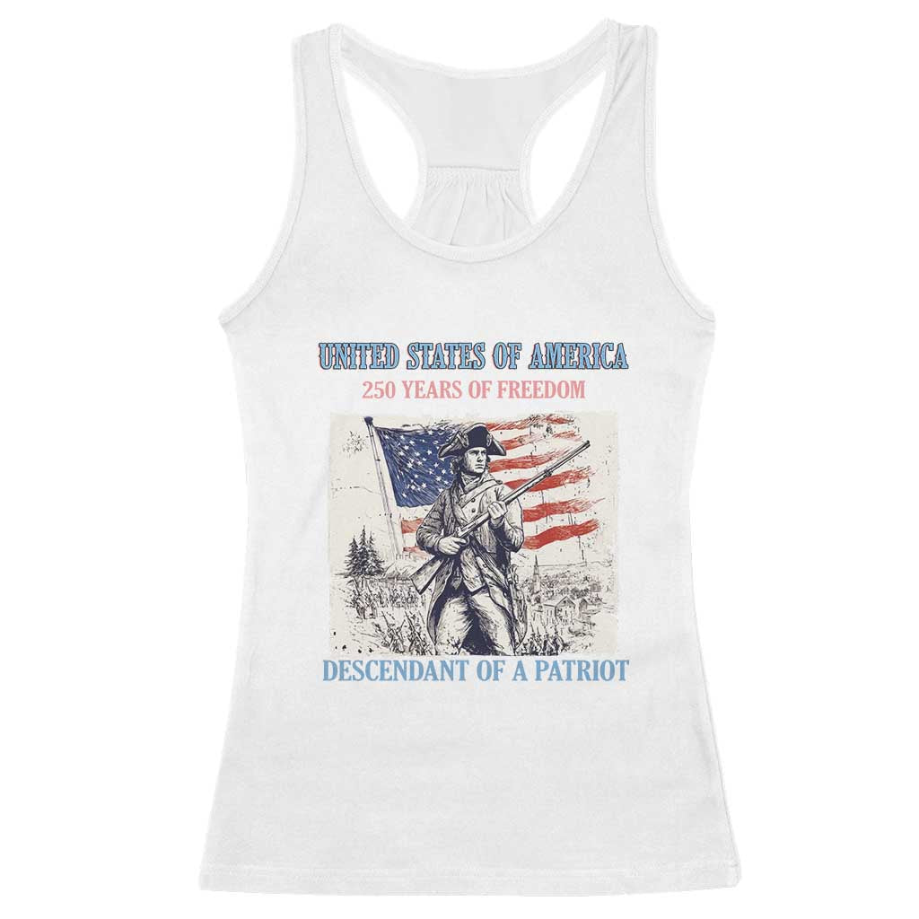 Custom Name Descendant of a Patriot USA 250 Years of Freedom Personalized Racerback Tank Top 1776-2026 Revolutionary War Heritage