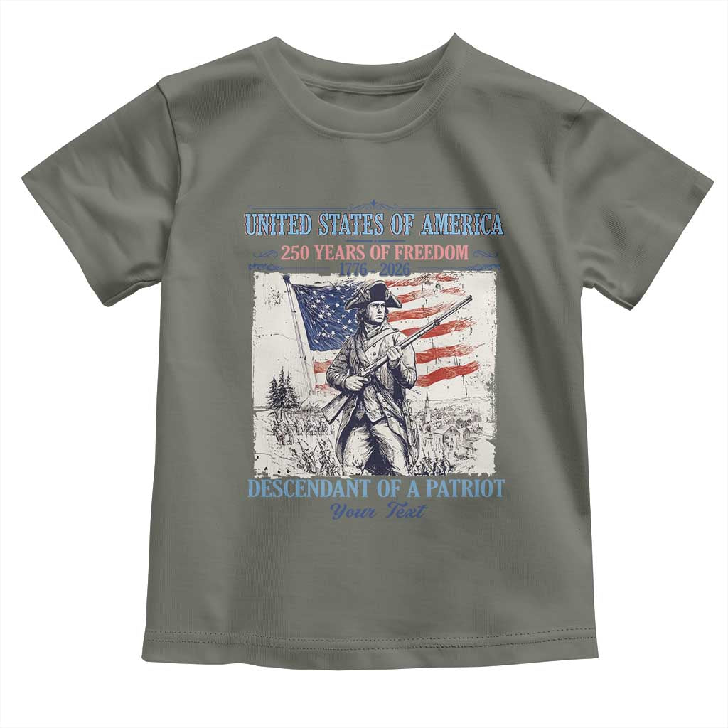 Custom Name Descendant of a Patriot USA 250 Years of Freedom Personalized Toddler T Shirt 1776-2026 Revolutionary War Heritage