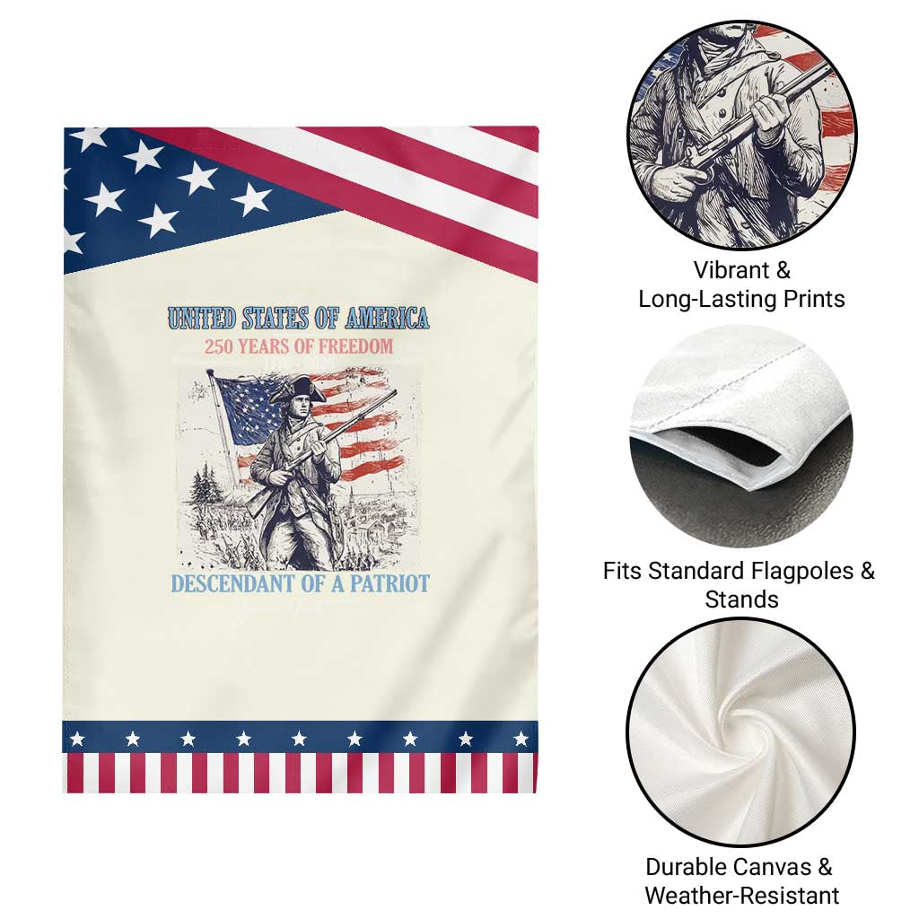 Custom Name Descendant of a Patriot USA 250 Years of Freedom Personalized Patriotic Garden Flag 1776-2026 Revolutionary War Heritage