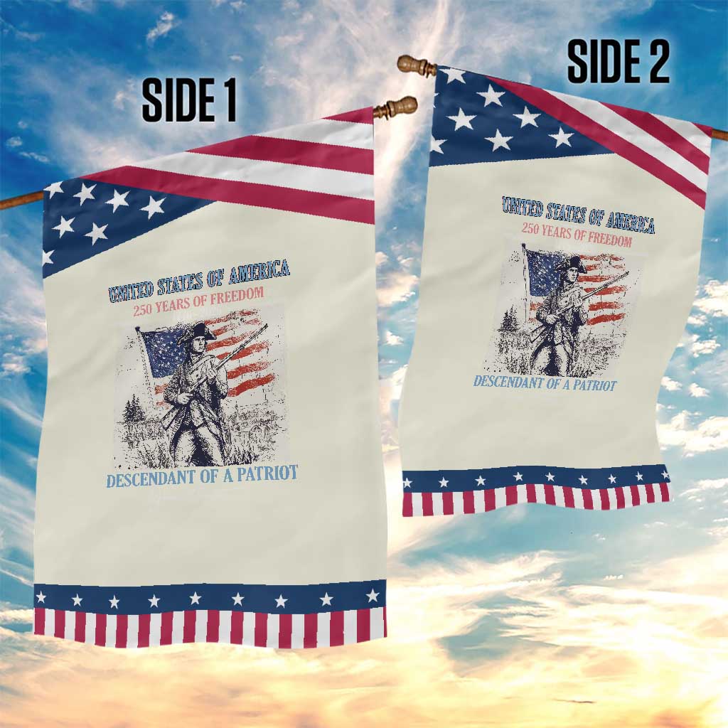 Custom Name Descendant of a Patriot USA 250 Years of Freedom Personalized Patriotic Garden Flag 1776-2026 Revolutionary War Heritage