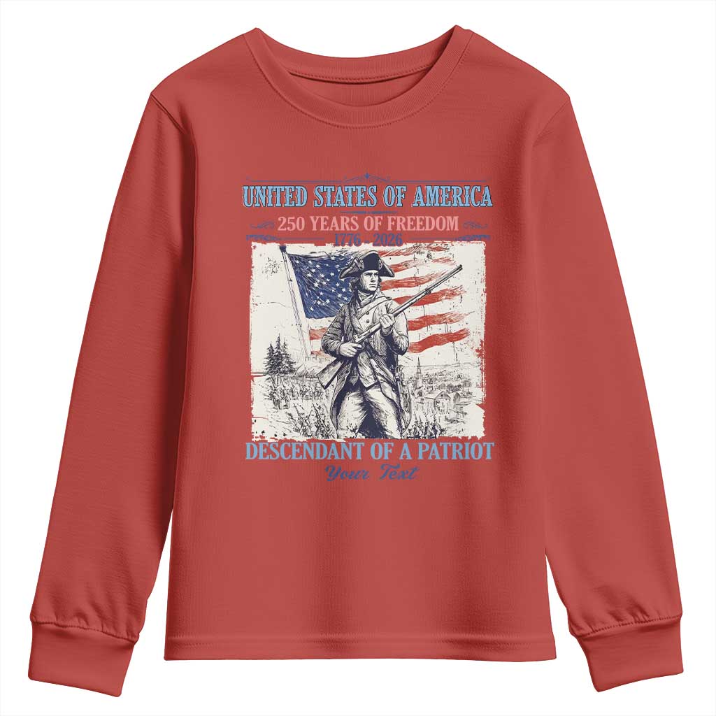 Custom Name Descendant of a Patriot USA 250 Years of Freedom Personalized Youth Sweatshirt 1776-2026 Revolutionary War Heritage