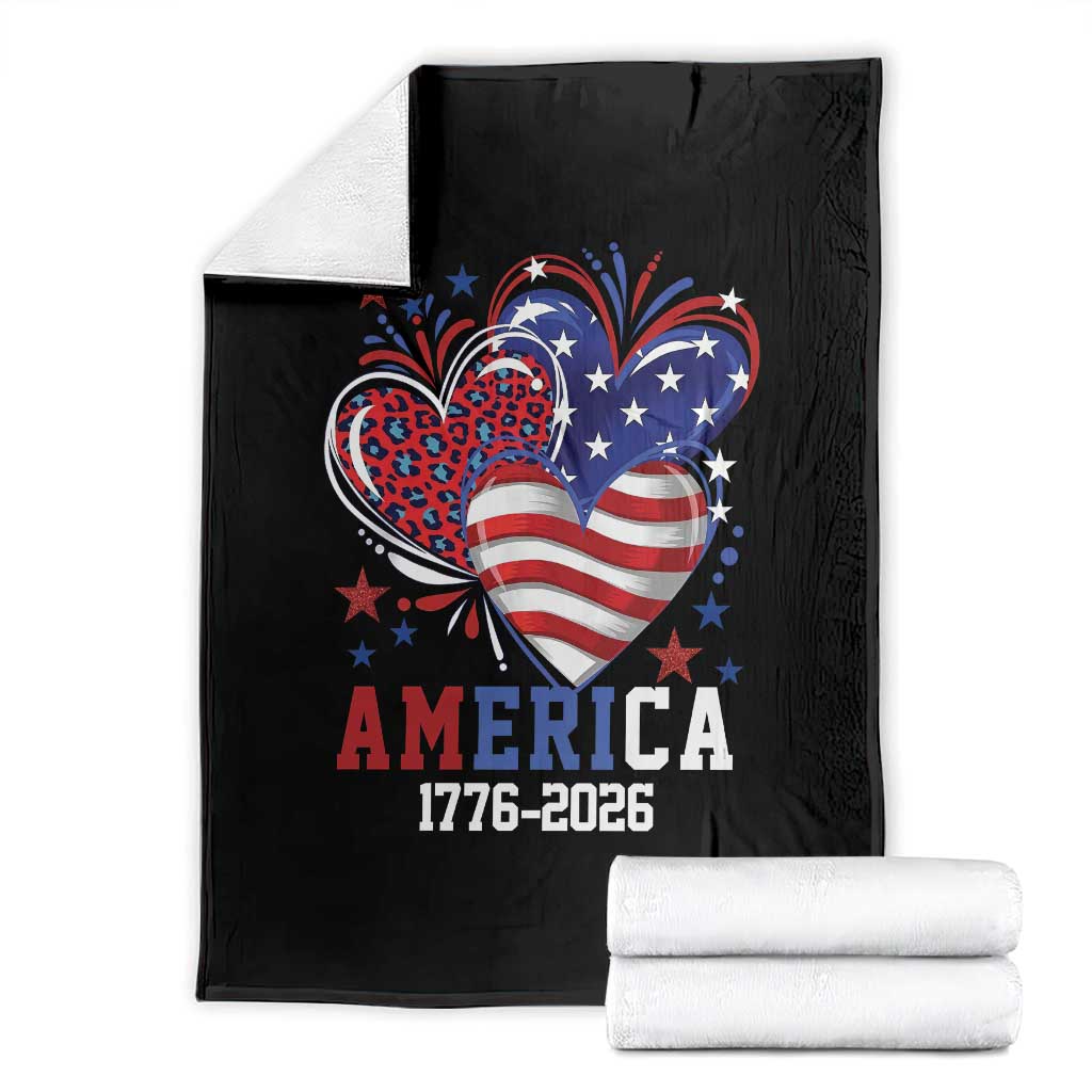 America 1776-2026 Patriotic Hearts Throw Blanket Semiquincentennial 250th Anniversary Red White Blue Stars and Stripes