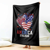 America 1776-2026 Patriotic Hearts Throw Blanket Semiquincentennial 250th Anniversary Red White Blue Stars and Stripes