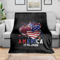 America 1776-2026 Patriotic Hearts Throw Blanket Semiquincentennial 250th Anniversary Red White Blue Stars and Stripes