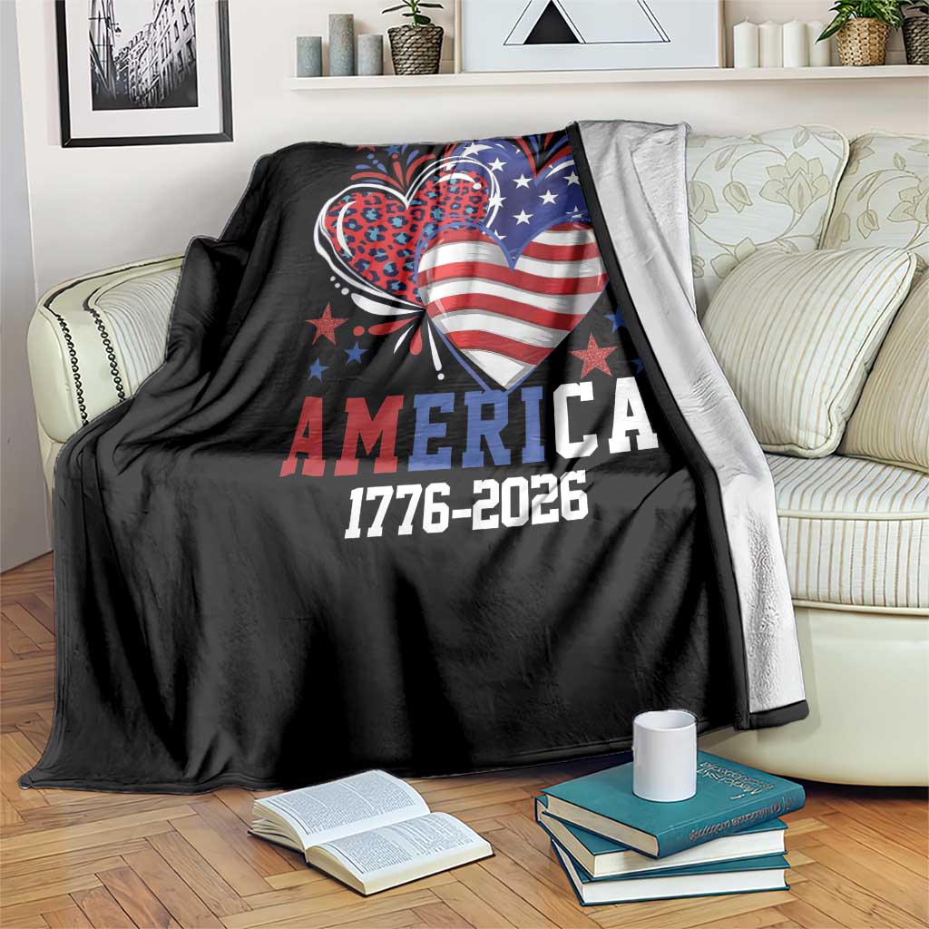 America 1776-2026 Patriotic Hearts Throw Blanket Semiquincentennial 250th Anniversary Red White Blue Stars and Stripes