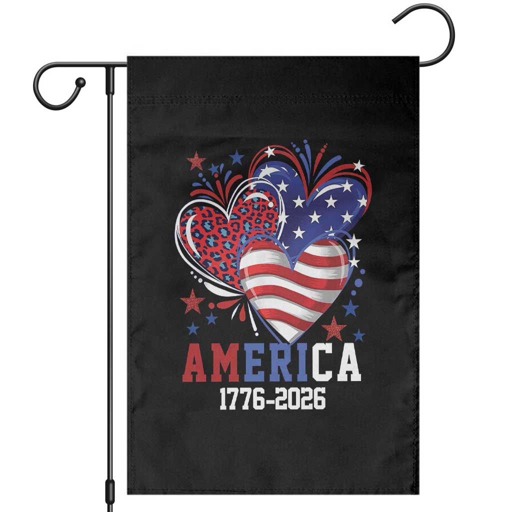 America 1776-2026 Patriotic Hearts Garden Flag Semiquincentennial 250th Anniversary Red White Blue Stars and Stripes