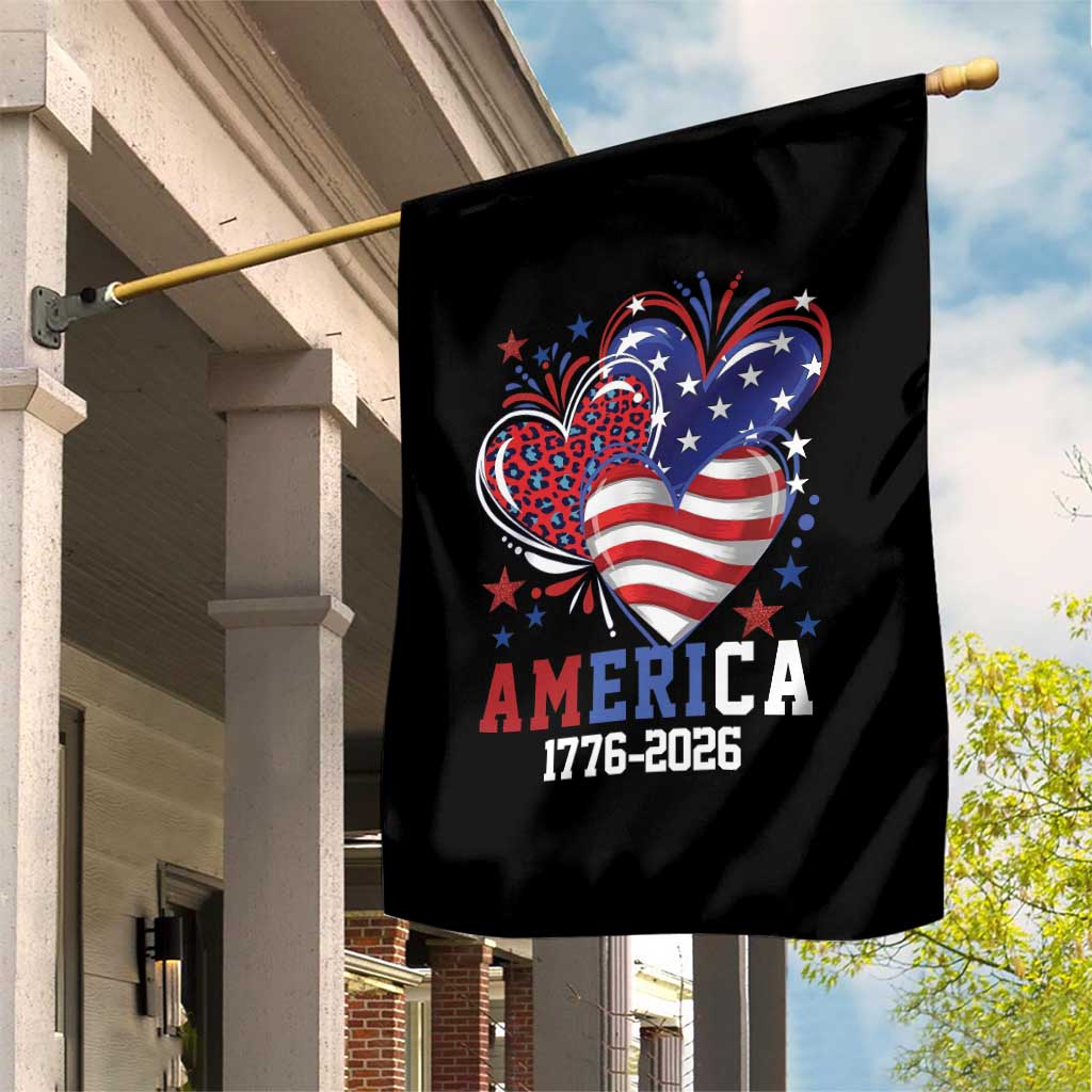 America 1776-2026 Patriotic Hearts Garden Flag Semiquincentennial 250th Anniversary Red White Blue Stars and Stripes