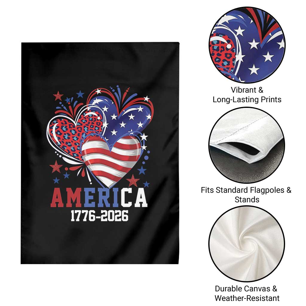 America 1776-2026 Patriotic Hearts Garden Flag Semiquincentennial 250th Anniversary Red White Blue Stars and Stripes
