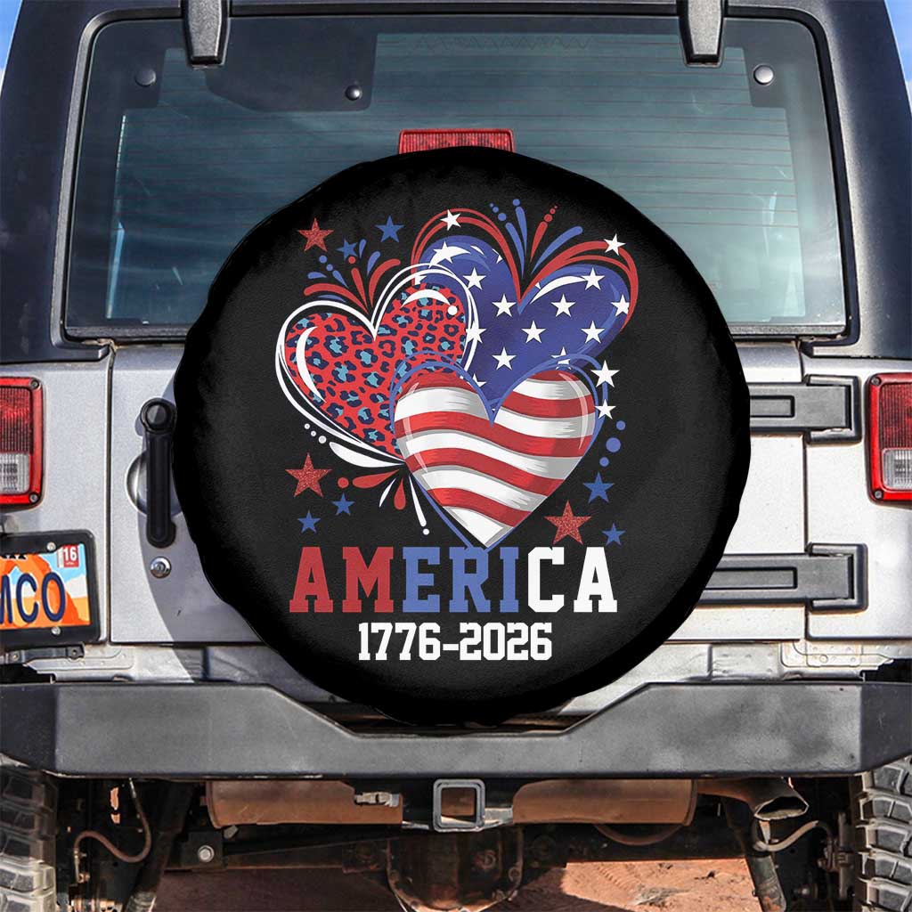America 1776-2026 Patriotic Hearts Spare Tire Cover Semiquincentennial 250th Anniversary Red White Blue Stars and Stripes