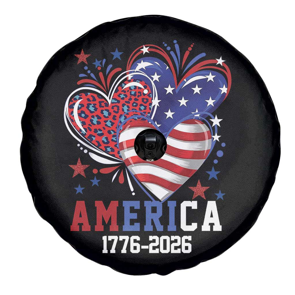 America 1776-2026 Patriotic Hearts Spare Tire Cover Semiquincentennial 250th Anniversary Red White Blue Stars and Stripes