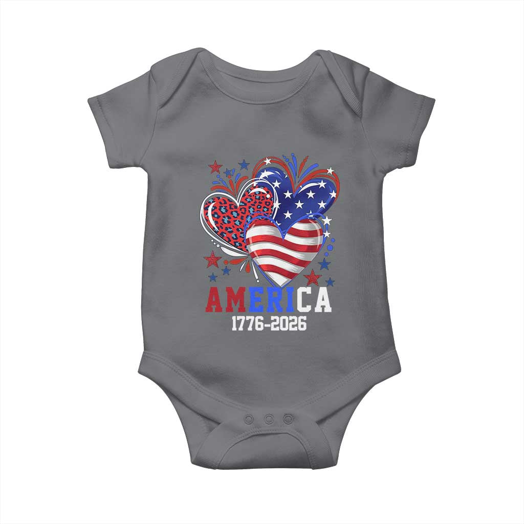 America 1776-2026 Patriotic Hearts Baby Onesie Semiquincentennial 250th Anniversary Red White Blue Stars and Stripes
