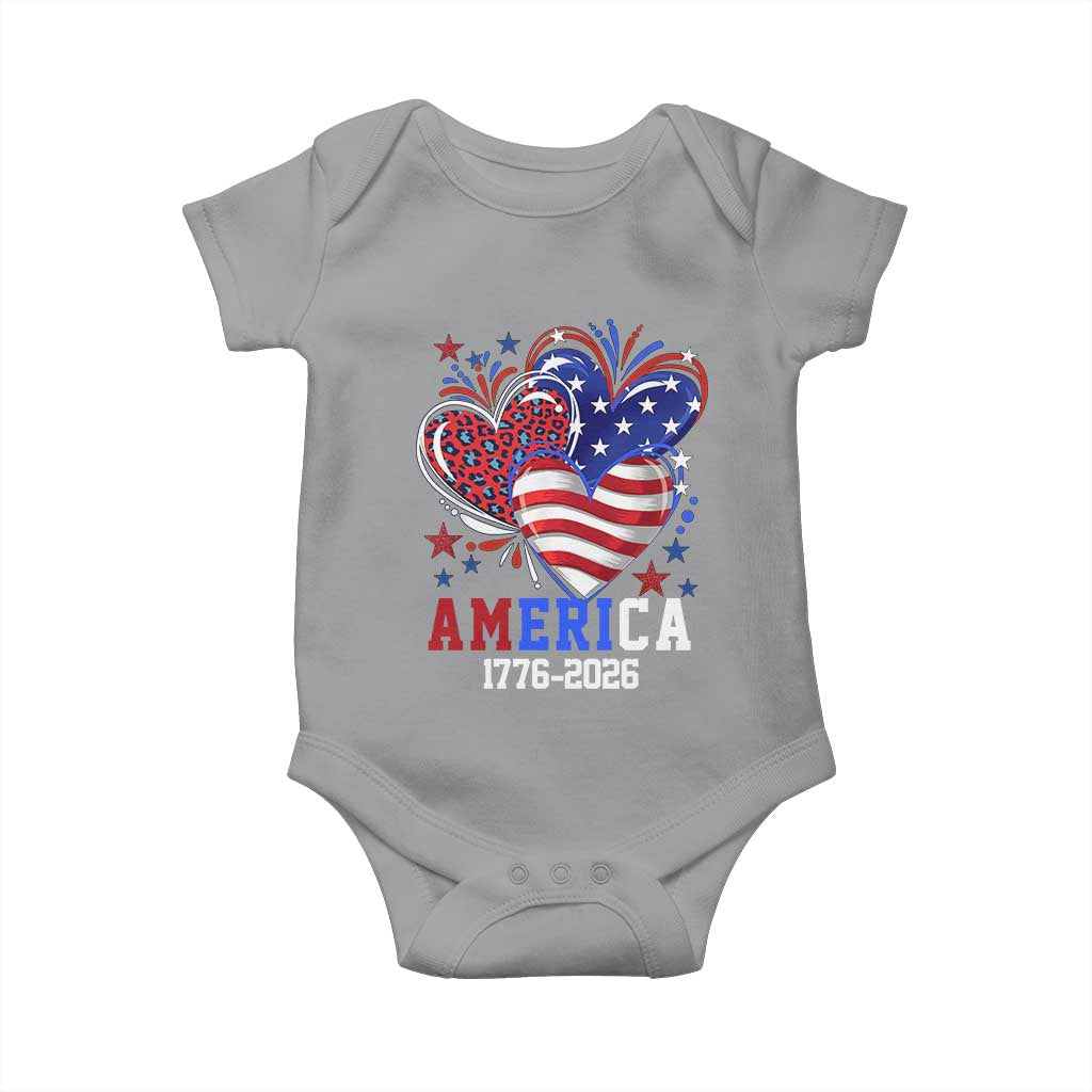America 1776-2026 Patriotic Hearts Baby Onesie Semiquincentennial 250th Anniversary Red White Blue Stars and Stripes