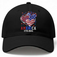 America 1776-2026 Patriotic Hearts Baseball Cap Semiquincentennial 250th Anniversary Red White Blue Stars and Stripes