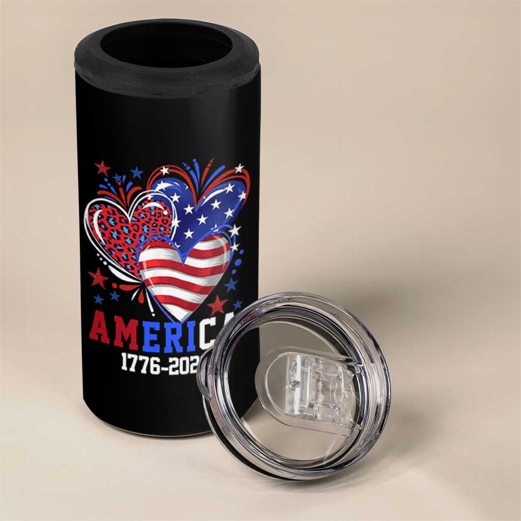 America 1776-2026 Patriotic Hearts 4 in 1 Can Cooler Tumbler Semiquincentennial 250th Anniversary Red White Blue Stars and Stripes