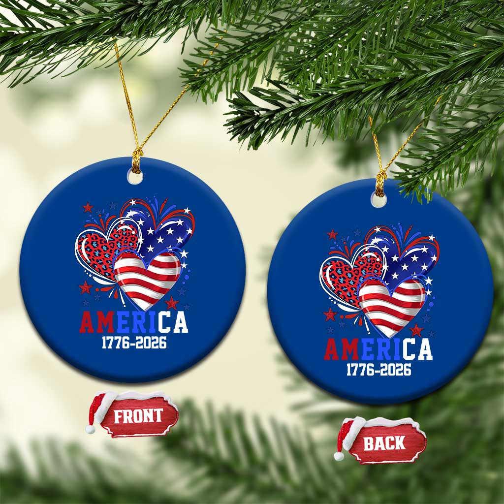 America 1776-2026 Patriotic Hearts Ceramic Ornament Semiquincentennial 250th Anniversary Red White Blue Stars and Stripes