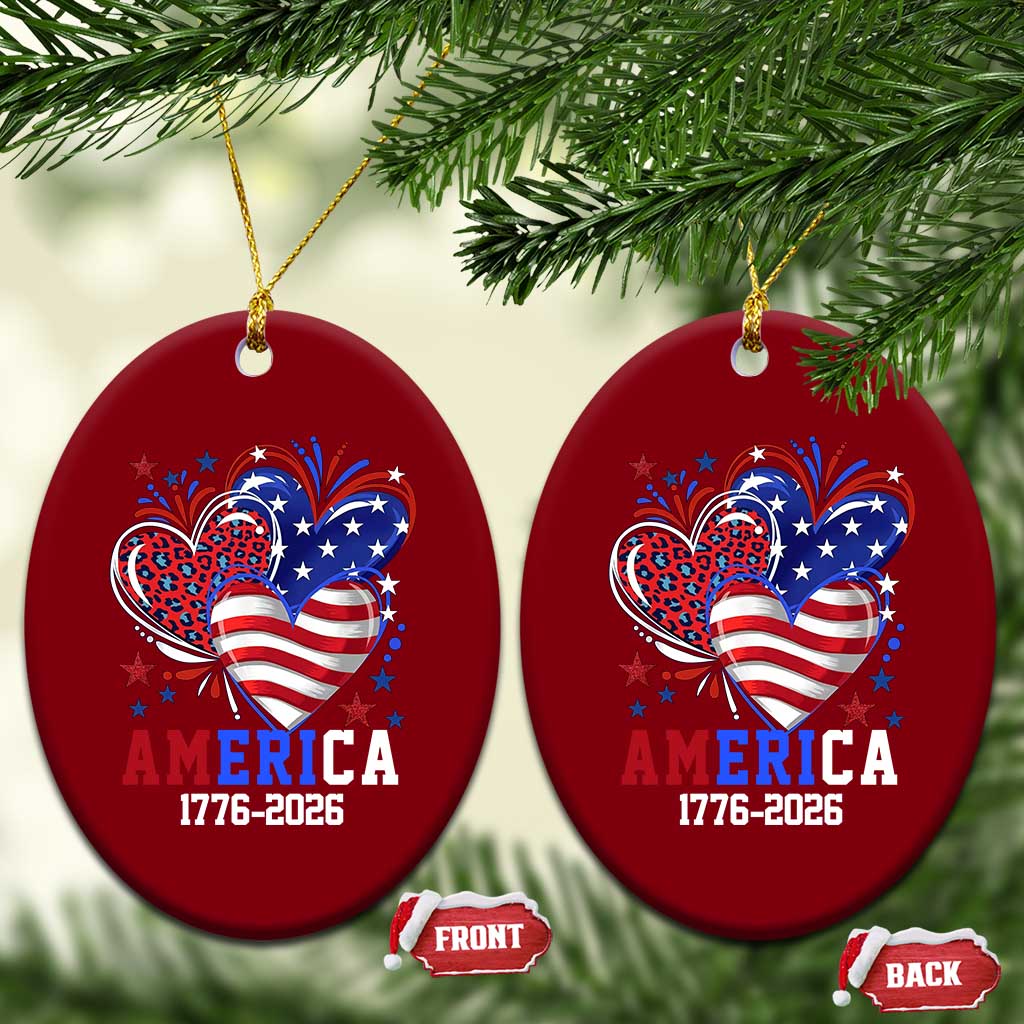 America 1776-2026 Patriotic Hearts Ceramic Ornament Semiquincentennial 250th Anniversary Red White Blue Stars and Stripes