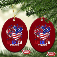 America 1776-2026 Patriotic Hearts Ceramic Ornament Semiquincentennial 250th Anniversary Red White Blue Stars and Stripes
