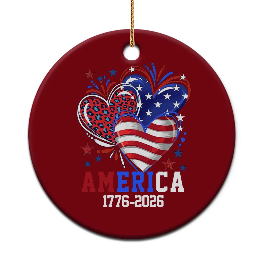 America 1776-2026 Patriotic Hearts Ceramic Ornament Semiquincentennial 250th Anniversary Red White Blue Stars and Stripes