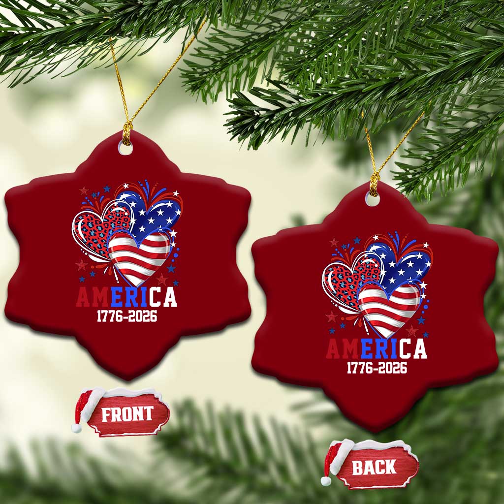 America 1776-2026 Patriotic Hearts Ceramic Ornament Semiquincentennial 250th Anniversary Red White Blue Stars and Stripes