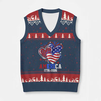 America 1776-2026 Patriotic Hearts V-Neck Knit Sweater Vest Semiquincentennial 250th Anniversary Red White Blue Stars and Stripes
