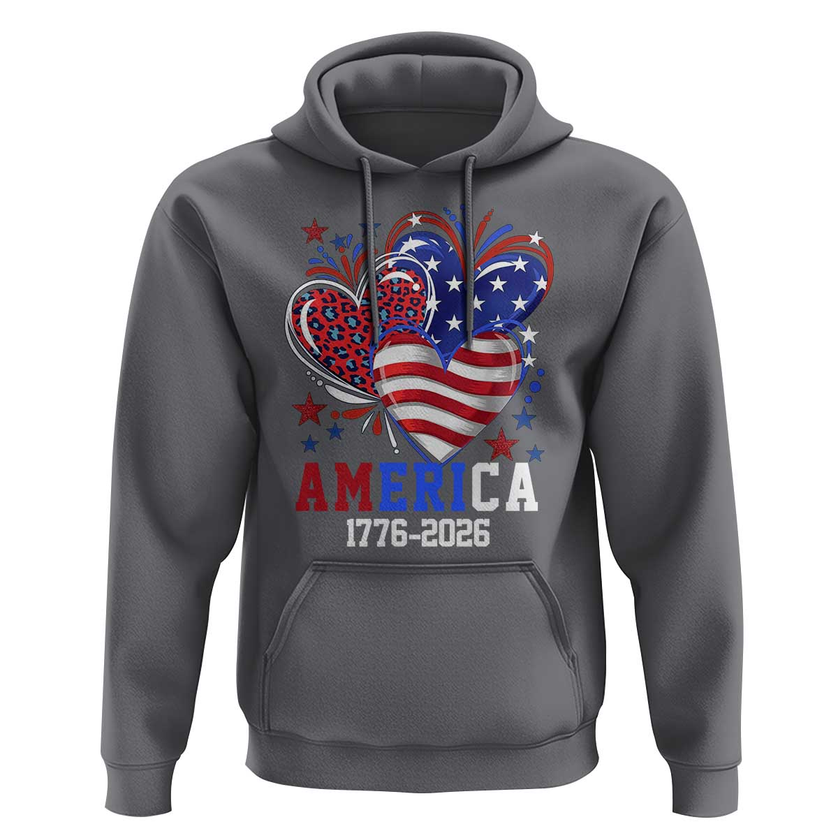 America 1776-2026 Patriotic Hearts Hoodie Semiquincentennial 250th Anniversary Red White Blue Stars and Stripes