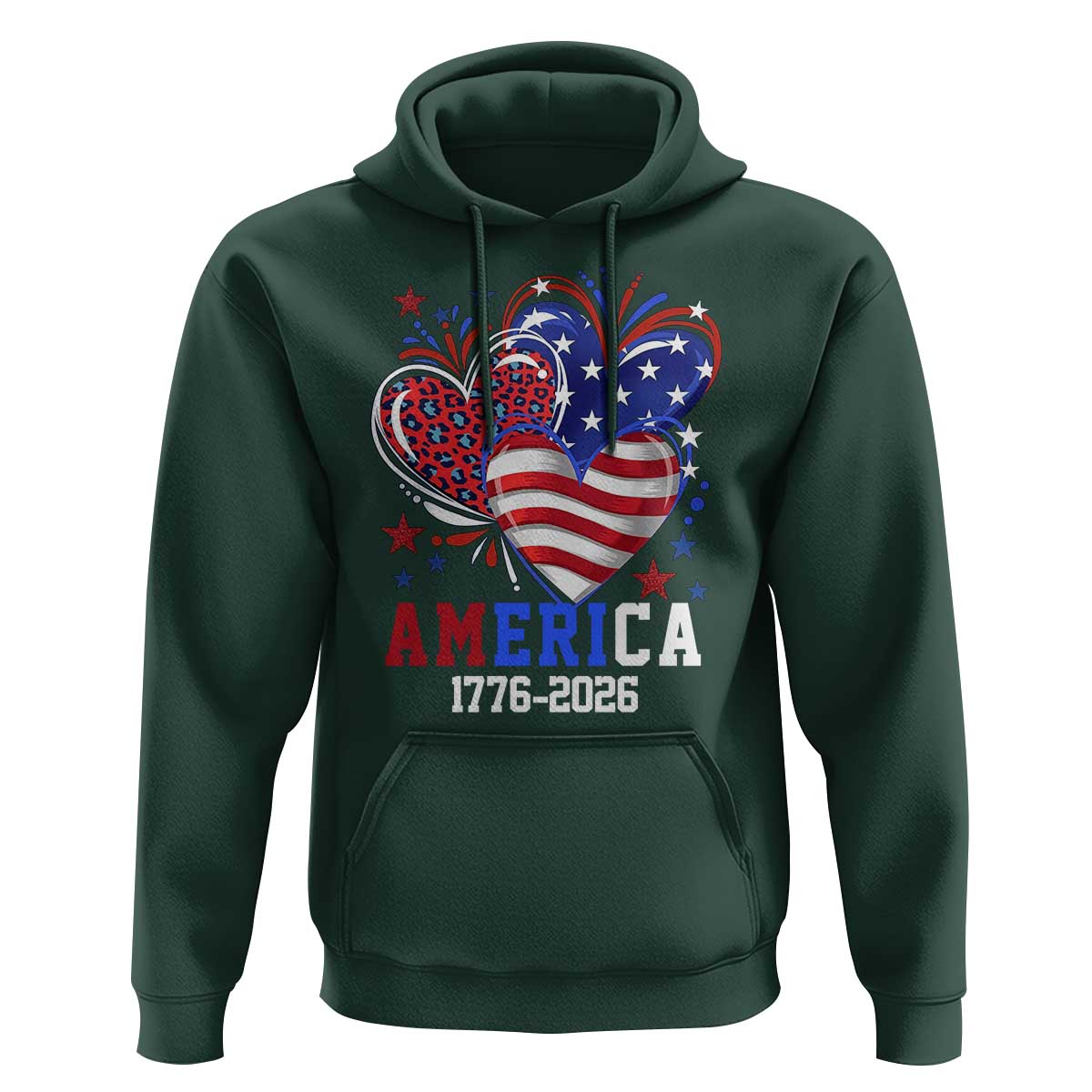 America 1776-2026 Patriotic Hearts Hoodie Semiquincentennial 250th Anniversary Red White Blue Stars and Stripes