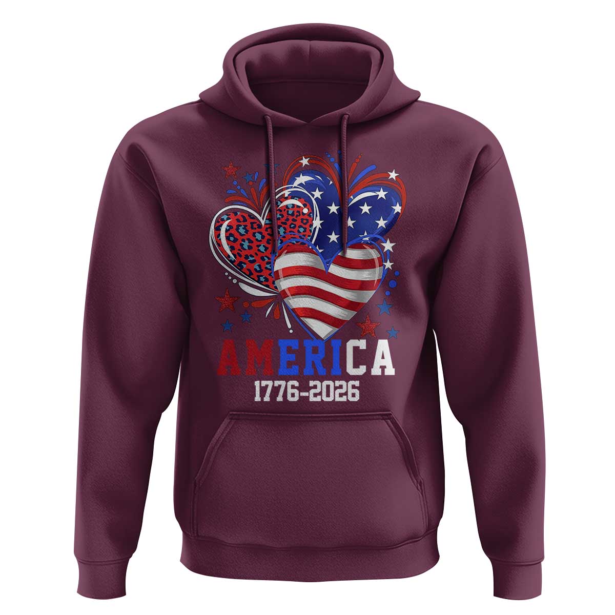 America 1776-2026 Patriotic Hearts Hoodie Semiquincentennial 250th Anniversary Red White Blue Stars and Stripes