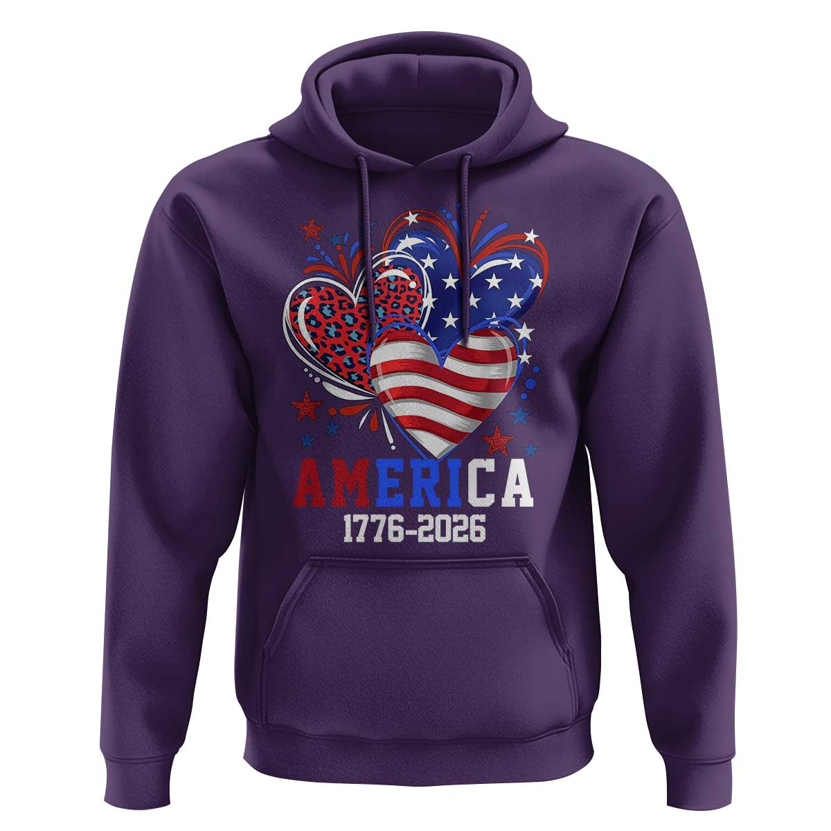 America 1776-2026 Patriotic Hearts Hoodie Semiquincentennial 250th Anniversary Red White Blue Stars and Stripes