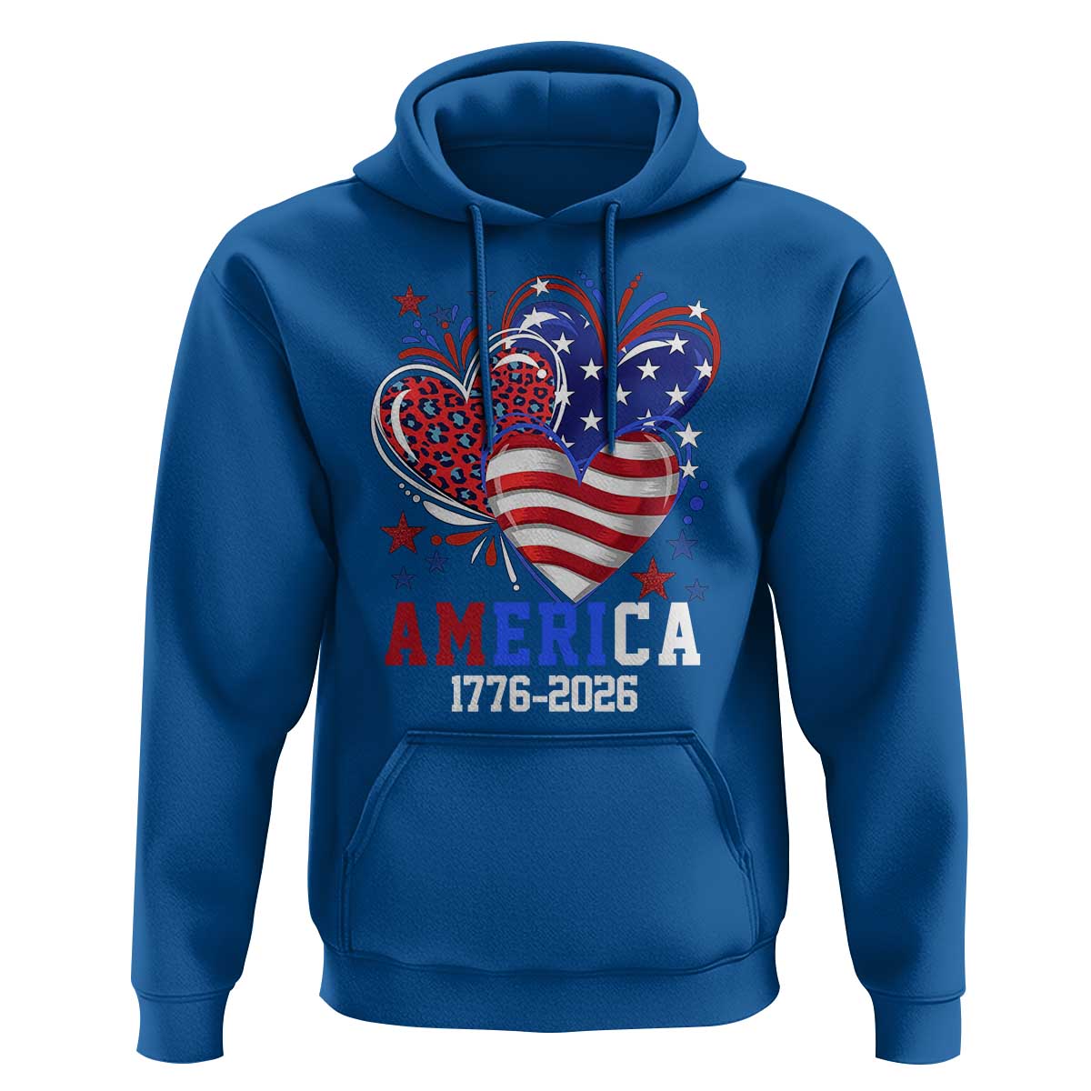America 1776-2026 Patriotic Hearts Hoodie Semiquincentennial 250th Anniversary Red White Blue Stars and Stripes