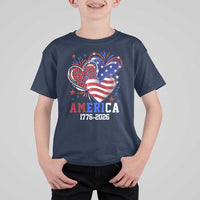 America 1776-2026 Patriotic Hearts T Shirt For Kid Semiquincentennial 250th Anniversary Red White Blue Stars and Stripes