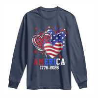 America 1776-2026 Patriotic Hearts Long Sleeve Shirt Semiquincentennial 250th Anniversary Red White Blue Stars and Stripes