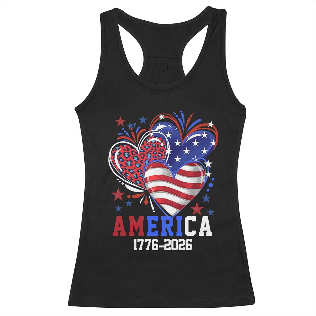 America 1776-2026 Patriotic Hearts Racerback Tank Top Semiquincentennial 250th Anniversary Red White Blue Stars and Stripes