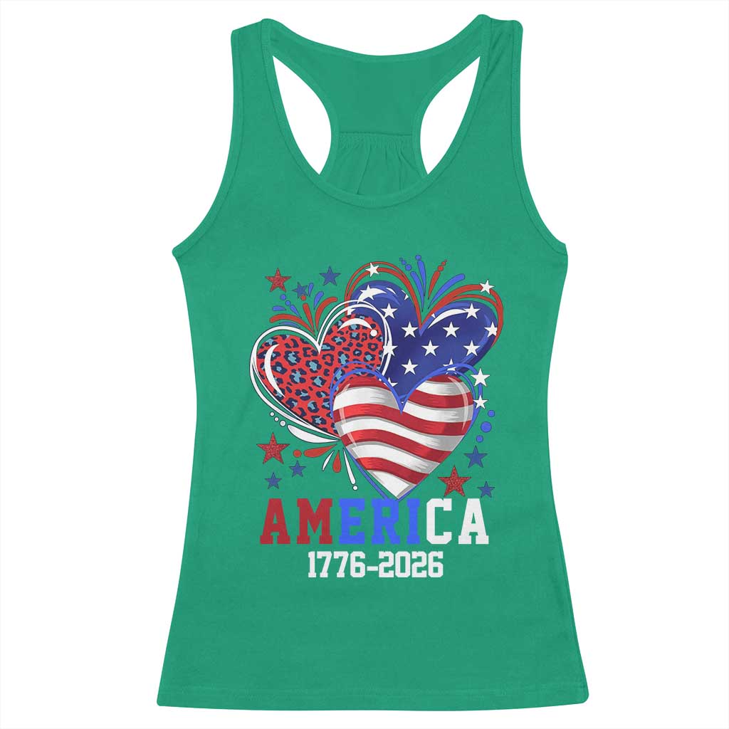America 1776-2026 Patriotic Hearts Racerback Tank Top Semiquincentennial 250th Anniversary Red White Blue Stars and Stripes