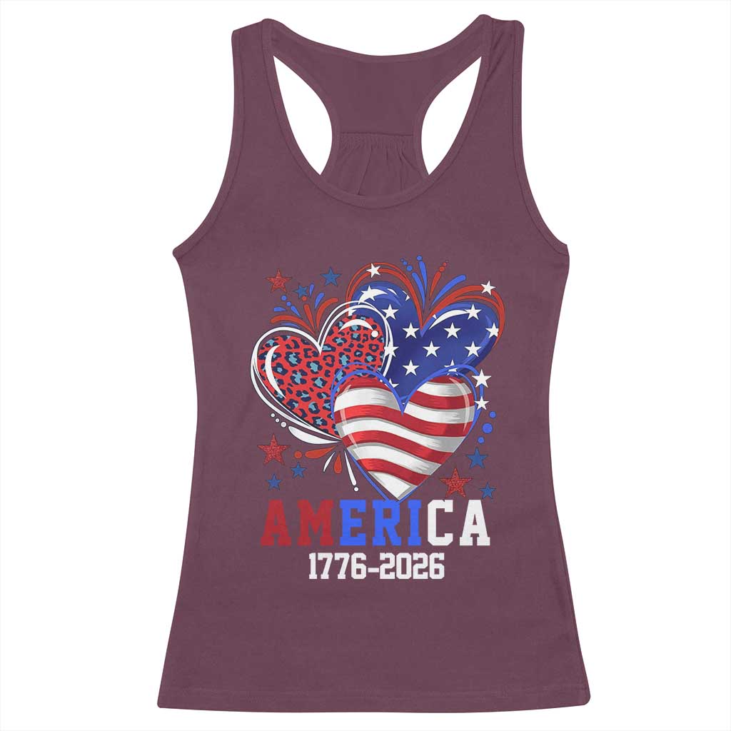 America 1776-2026 Patriotic Hearts Racerback Tank Top Semiquincentennial 250th Anniversary Red White Blue Stars and Stripes