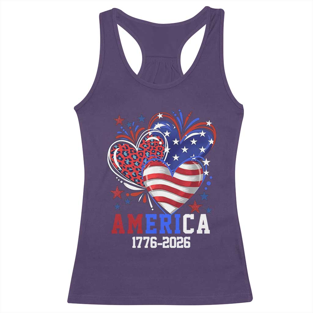 America 1776-2026 Patriotic Hearts Racerback Tank Top Semiquincentennial 250th Anniversary Red White Blue Stars and Stripes