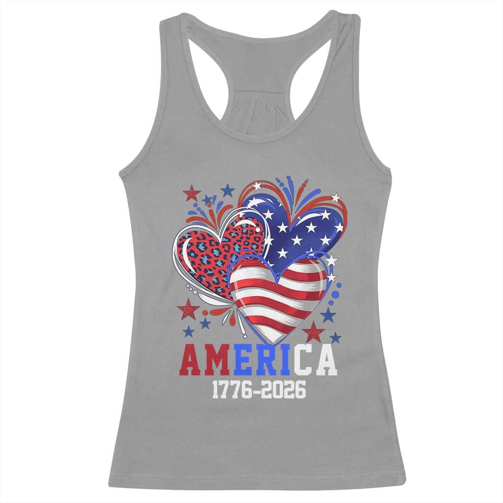America 1776-2026 Patriotic Hearts Racerback Tank Top Semiquincentennial 250th Anniversary Red White Blue Stars and Stripes