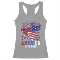 America 1776-2026 Patriotic Hearts Racerback Tank Top Semiquincentennial 250th Anniversary Red White Blue Stars and Stripes