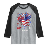 America 1776-2026 Patriotic Hearts Raglan Shirt Semiquincentennial 250th Anniversary Red White Blue Stars and Stripes